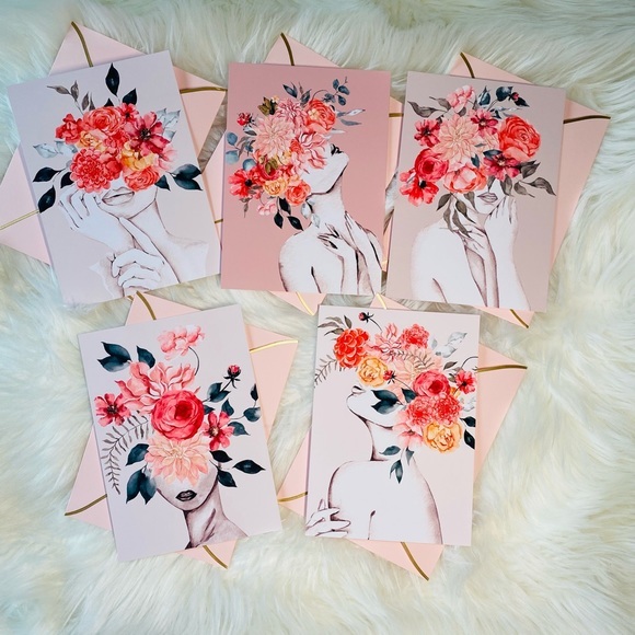 Set of Five Floral Women Elegant Greeting Cards & Luxury Envelo… - Picture 12 of 16